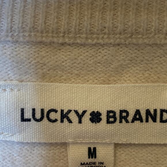 Lucky Brand V-Neck Fleece Sweater Sweatshirt Pullover Cream Women's Size Medium - Picture 6 of 9
